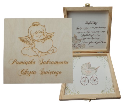 Pamiątka Chrztu Świętego pudełko personalizowane na gotówkę grawer
