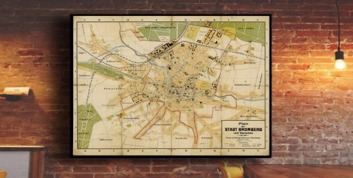 Старый план БЫДГОЩ Бромберг 1913 г., 70x50см