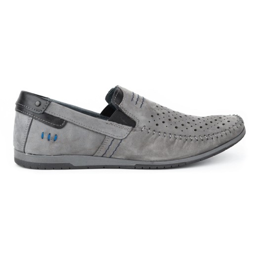 Buty męskie skórzane mokasyny wsuwane na lato ażurowe 876L szare 48