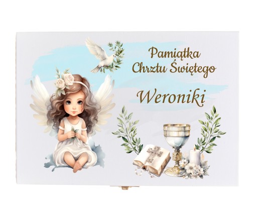Prezent na Chrzest dla dziewczynki Pamiątka Chrztu Świętego pudełko grawer