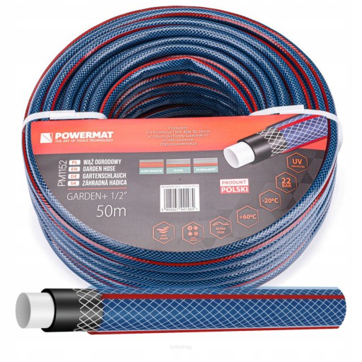 САДОВЫЙ ШЛАНГ 4-СЛОЙНЫЙ ДЛЯ ПОЛИВА 22 БАР 1/2'' 50 М + СОЕДИНИТЕЛИ ПОЛИРОВКА