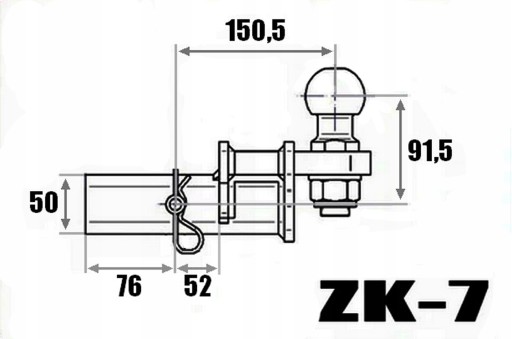 50x50mm KULA HAKA USA ADAPTER ZACZEP HAK KOŃCÓWKA