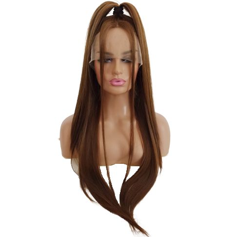 Peruka LACE FRONT jasny brąz jasno brązowa 40/55/80 cm + czepek GRATIS
