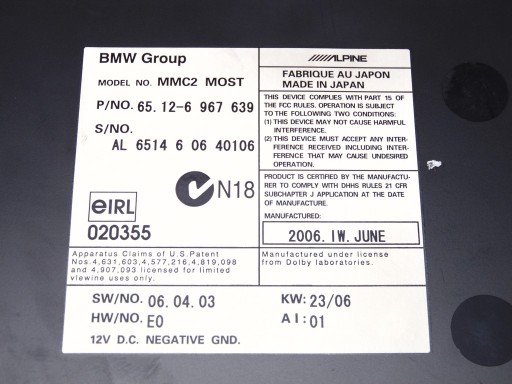 BMW 7 E65 E66 ЛИФТ CD DVD ЧЕЙНДЖЕР ALPINE 6967639