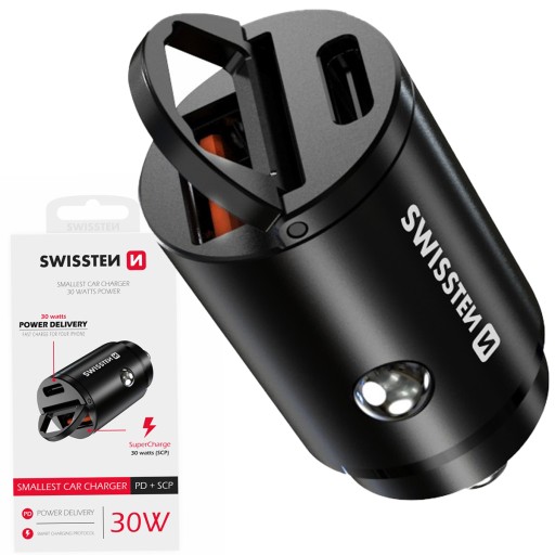 Автомобильное зарядное устройство SWISSTEN USB-C 30 Вт для прикуривателя