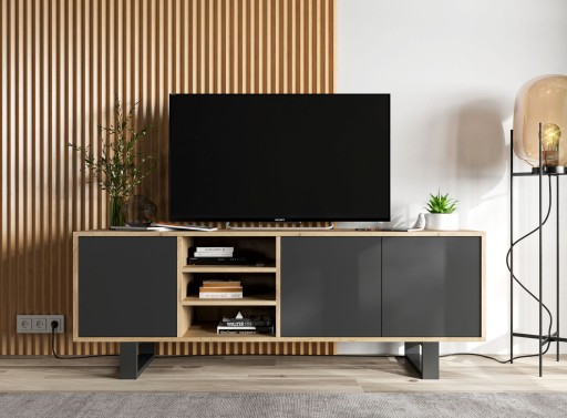 Тумба под ТВ Лофт, Комод Индастриал, черный MAT 150