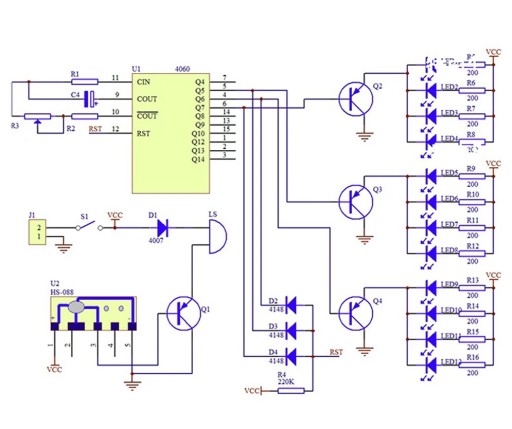 Pozytywka z efektem świetlnym 12 LED układ THT z SMD