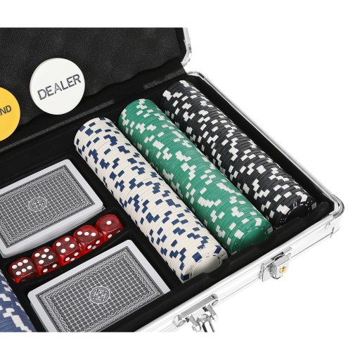 Poker zestaw 300 żetonów w walizce z 2x Talia Kart 5x Kostki Kości do Gry