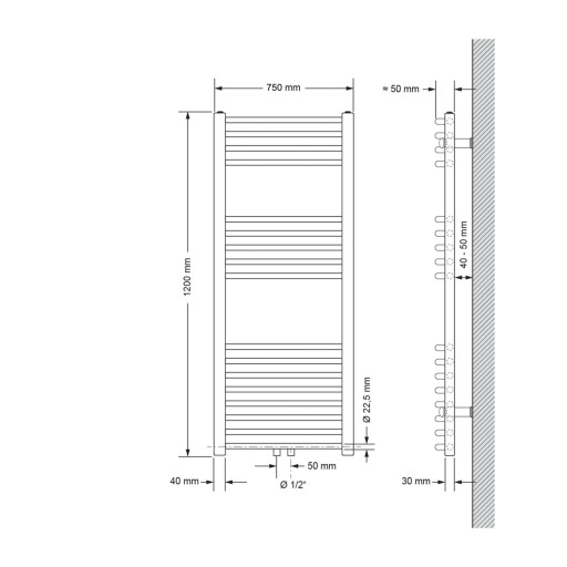 Радиатор для ванной комнаты Sahara 750x1200 мм белый