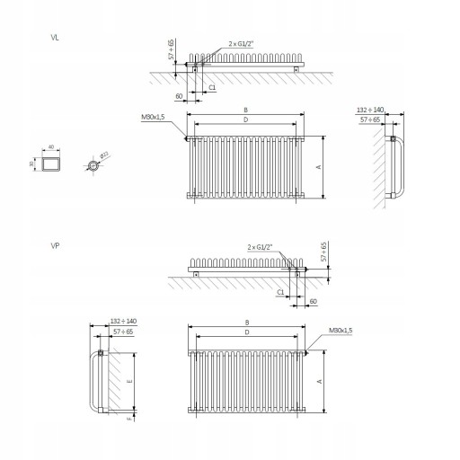 БЕЛЫЙ комнатный радиатор 44 x 82 DELFIN 705W