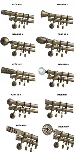 KARNISZ PODWÓJNY ZŁOTY ANTYK 19+19mm 440cm WZORY
