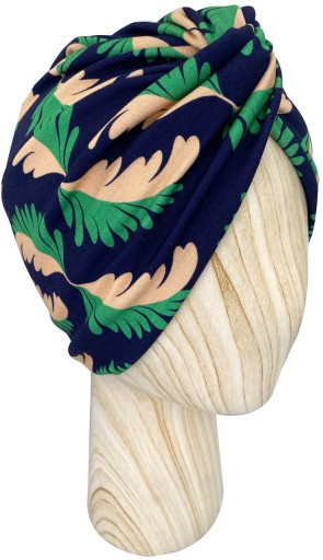Czapka Turban Jersey Wiskozowy Granatowy w Liscie