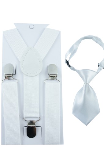 Szelki krawat na chrzest roczek wesele ślub biały elegancki komplet mały