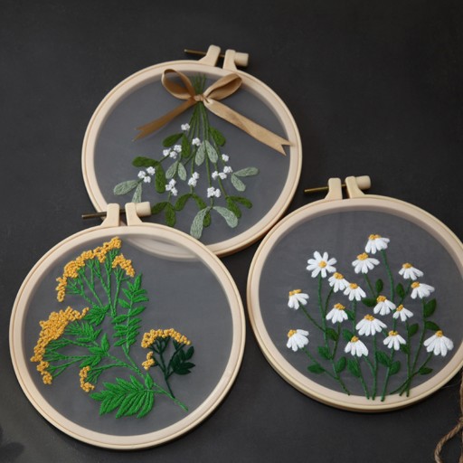 4szt. Zestaw do zarządzania haftowania, Organza, motyw botaniczny
