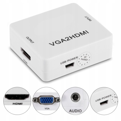 АДАПТЕР-ПРЕОБРАЗОВАТЕЛЬ ИЗ VGA АУДИО В HDMI 1080P АУДИО 3,5 ММ 66X55X20MM