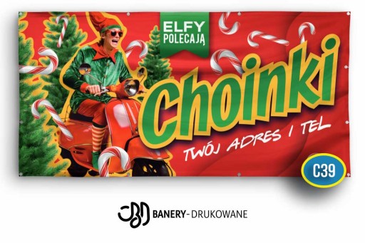 Baner Reklamowy Choinki 2x1m - Projekt Gratis Reklama choinek sprzedaż C44