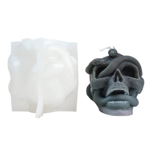 Forma silikonowa do świec wosku mydła odlewów CZASZKA Z WĘŻEM NA HALLOWEEN
