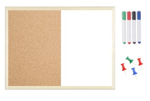 Tablica magnetyczna suchościeralna korkowa 90x120 typu COMBI DUO DREWNO!