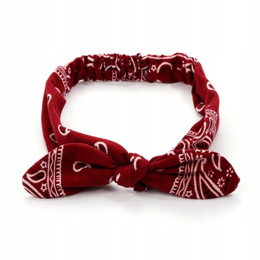 Opaska do włosów pin up bawełniana mocna kokarda bandana vintage bordowa