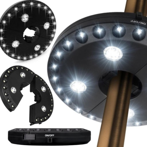 LAMPA LED POD PARASOL OGRODOWY 3 TRYBY CZARNA 16CM