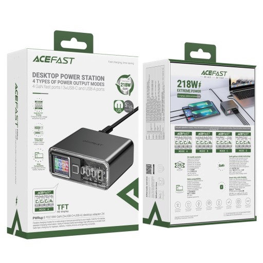 Зарядное устройство GaN PD 218 Вт с 4 портами 3x USB-C + USB-A, серый