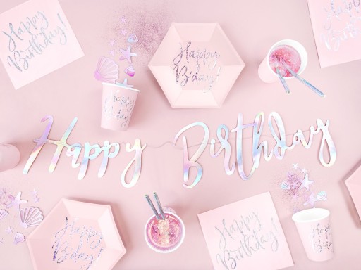 Kubeczki papierowe na urodziny Happy B'day! pudrowy róż 220 ml 6 szt