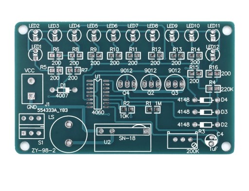 Pozytywka z efektem świetlnym 12 LED układ THT z SMD