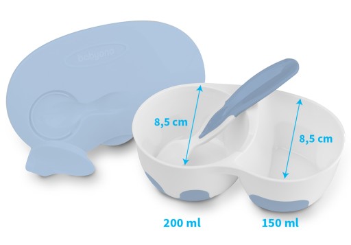 BABYONO Миска двухкамерная с ложкой 200+150 мл.