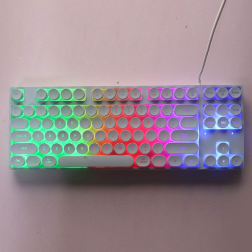 Игровая USB-клавиатура, круглые 87 клавиш, цветная, с подсветкой,