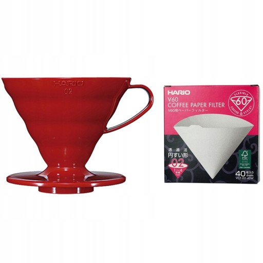 Капельная кофеварка Hario V60-02 красная + фильтр Hario V60-01 40 шт.