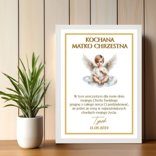 CHRZEST ŚWIĘTY PODZIEKOWANIE DLA MATKI CHRZESTNEJ OJCA CHRZESTNEGO RAMKA A4