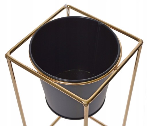 METALOWY KWIETNIK OSŁONKA CZARNO ZŁOTA 25CM