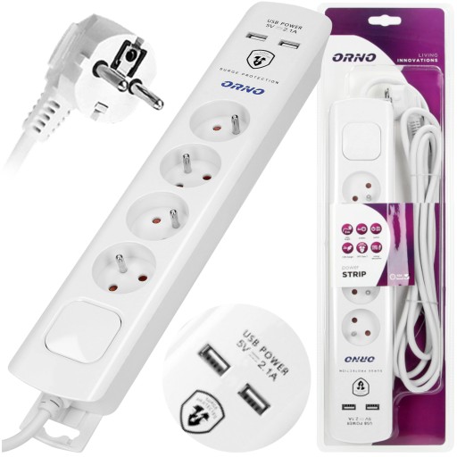 УДЛИНИТЕЛЬ ПИТАНИЯ 4 РАЗЪЕМА 2x USB 3м