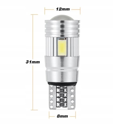 СВЕТОДИОДНАЯ ЛАМПА 6 SMD 5630 W5W T10 ЛИНЗА CANBUS