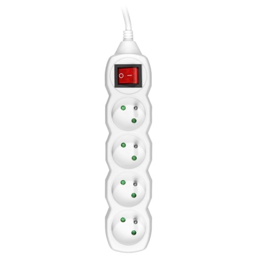 Удлинитель PowerCord, 4 розетки, выключатель, белый, 3 м