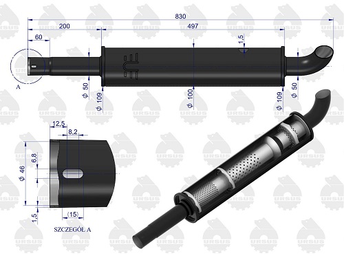 Глушитель короткий круглый 830мм C-330 EMALIA URSUS