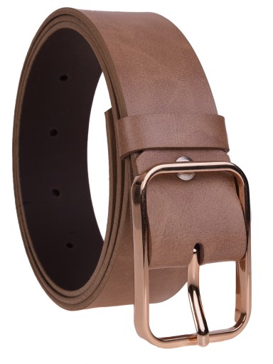 SKÓRZANY Pasek damski 4cm BEŻOWY złota klamra