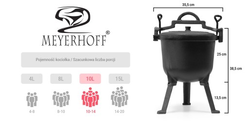 MEYERHOFF ЧУГУННЫЙ КОЛДЕЛЬ 10л Жареное мясо, тушеное мясо, БЕСПЛАТНАЯ РУЧКА