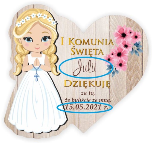 MAGNES z woreczkiem Podziękowanie na Komunię