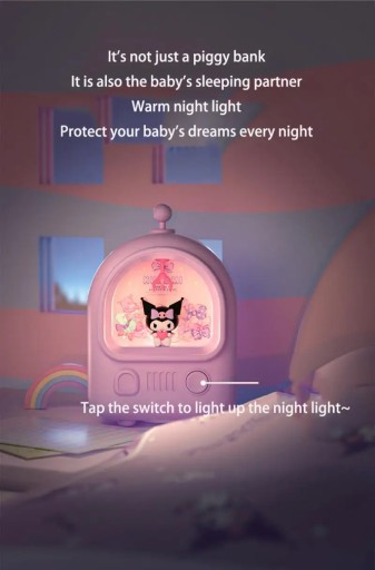 Sanrio Kuromi Hello Kitty Копилка Ночной светильник Usb Бытового использования Спальня