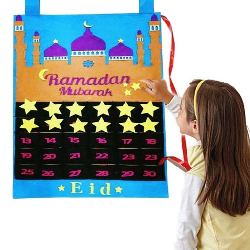 Eid Mubarak 30-dniowy kalendarz adwentowy wiszący filcowy kalendarz odliczający niebieski