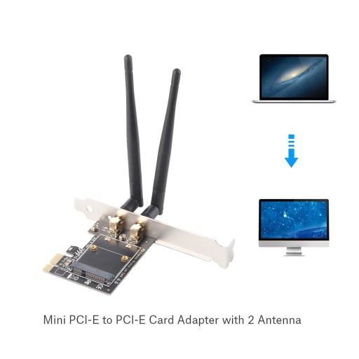 Переходник mini pci e на pci e с 2 антеннами для PCI Express половинного размера