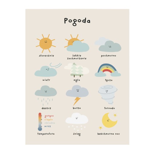 Plakat POGODA obrazek do pokoju dziecka 30x40 MODNY boho vintage