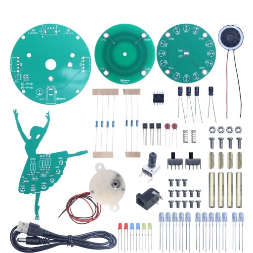 Obracająca się baletnica z pozytywką kolorowe LED DIY KIT