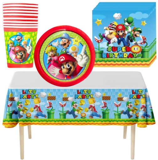 SUPER MARIO BROS КРУЖКИ ТАРЕЛКИ САЛФЕТКИ Скатерть Luigi набор 41 шт. на день рождения