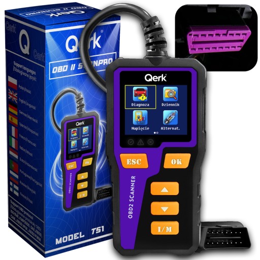 ДИАГНОСТИЧЕСКИЙ ИНТЕРФЕЙС OBD2 ТЕСТЕР ПОЛЬСКОЕ МЕНЮ QERK T51 ЦВЕТ ELM327