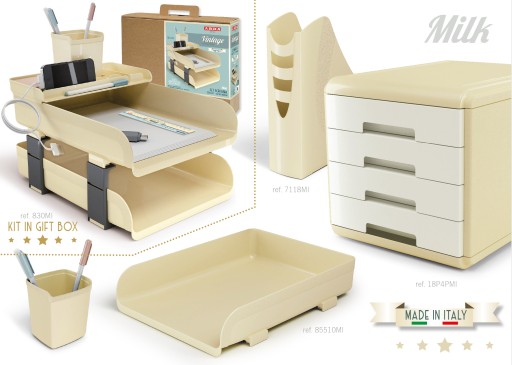 Zestaw biurkowy Arda Vintage kremowy organizer