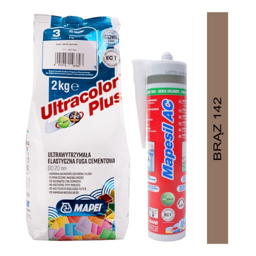 Набор затирок MAPEI Ultracolor Plus 2 кг + силикон Mapesil AC - 142 коричневый