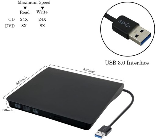 Устройство записи компакт-дисков DVD-R/RW Внешний USB 3.0