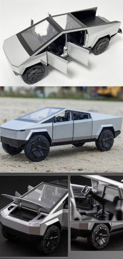 МОДЕЛЬ АВТОМОБИЛЯ TESLA CYBERTRUCK 1:24 ИЗ АЛЮМИНИЕВОГО СПЛАВА С ФАРАМИ И ДВЕРЯМИ